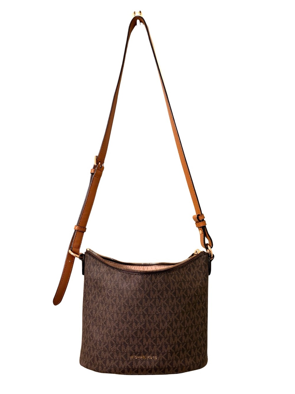 Michael Kors Brown and Tan MK Logo Crossbody